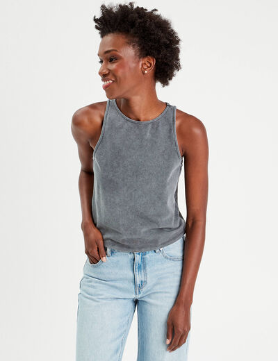 Débardeur cropped bleu gris femme