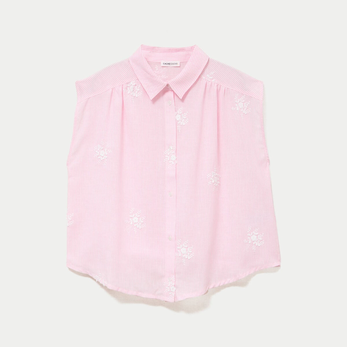 Chemise sans manches col classique rose femme