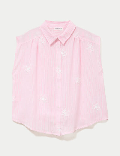 Chemise sans manches col classique rose femme