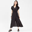 Robe longue évasée cache-coeur noir femme