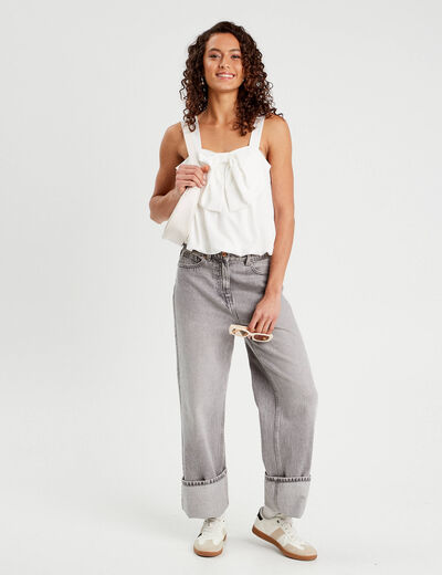 Crop top avec noeud ecru femme