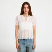 Blouse dentelle col rond manches courtes blanc femme