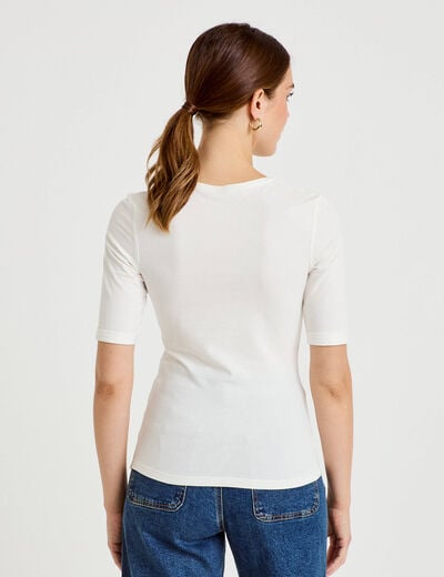 T-shirt ajust&eacute; col rond manches courtes ecru femme