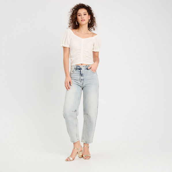 blouse ajouree manches courtes ecru femme Blouse ajourée manches courtes ecru femme