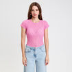 Body ajusté manches courtes dentelle rose femme