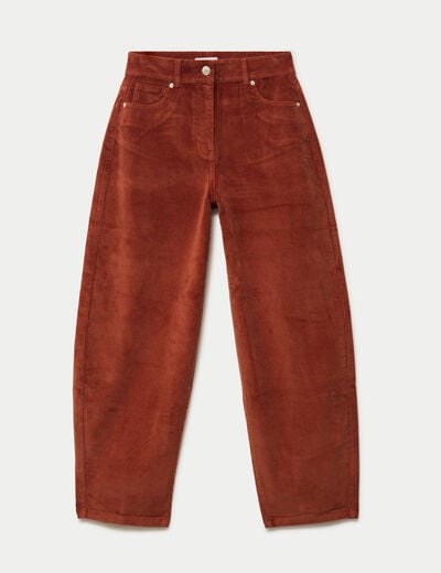 Pantalon barrel en velours marron cognac femme