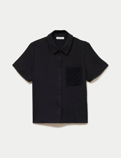 Chemise col classique manches courtes noir femme