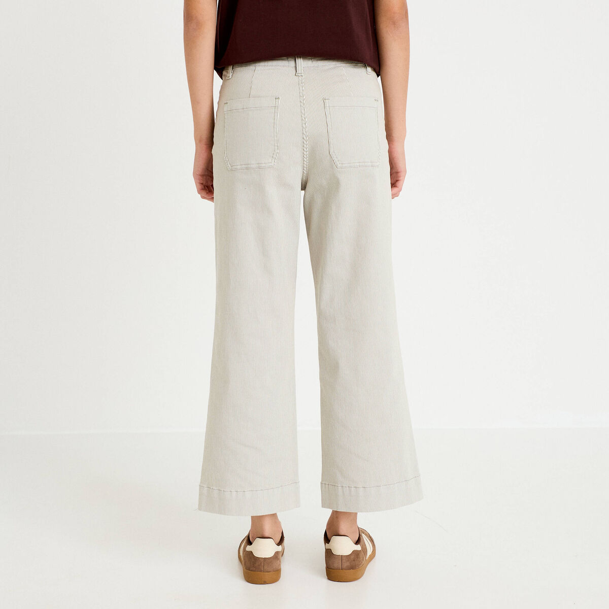 Pantalon large cropped taille haute vert kaki femme