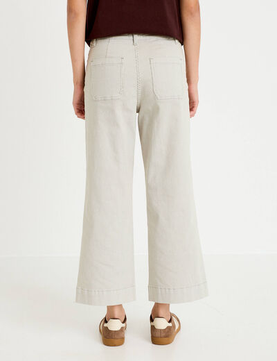 Pantalon large cropped taille haute vert kaki femme