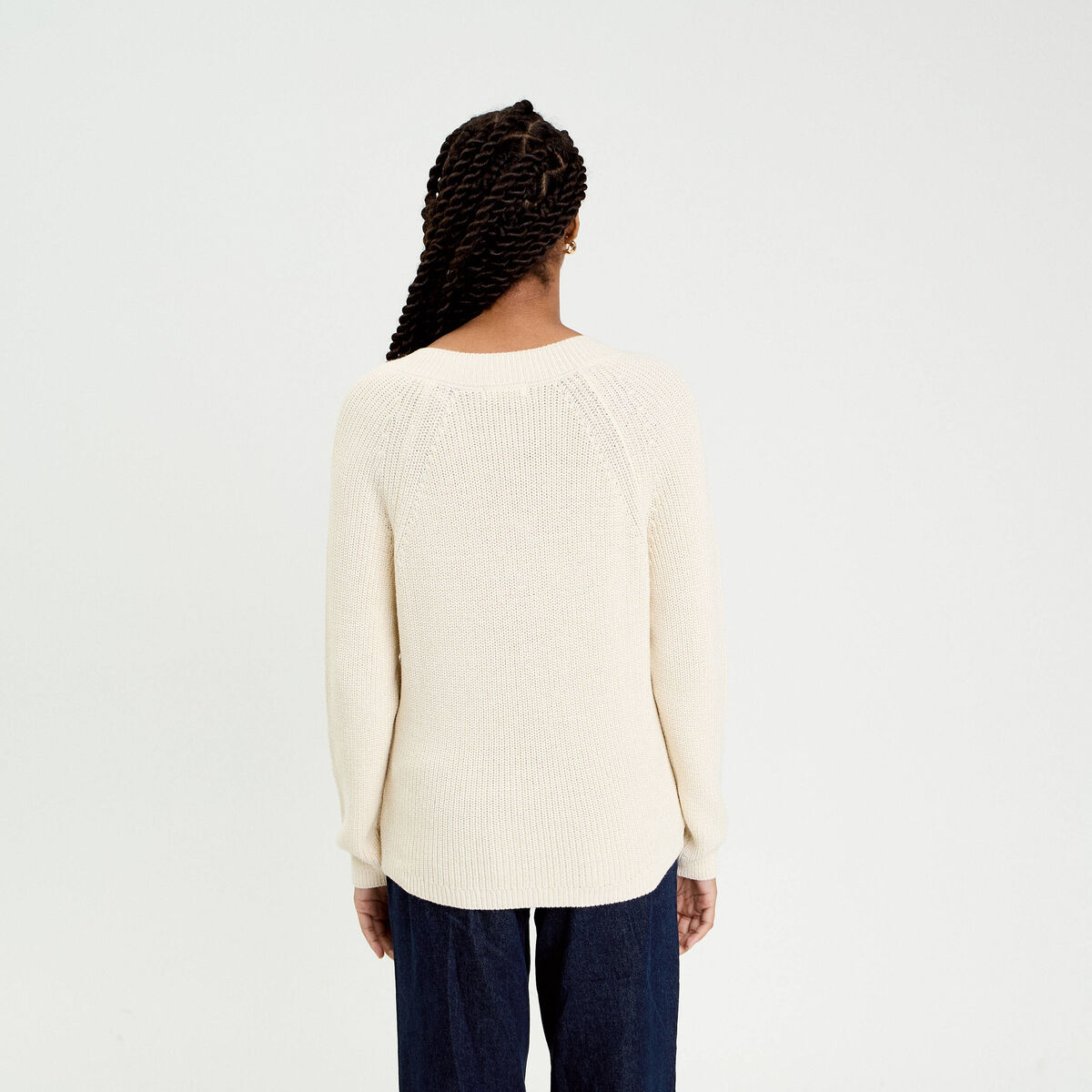 Pull col v manches longues ivoire femme