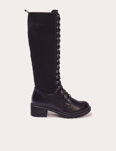 Bottes crantées avec lacets noir femme