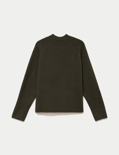 Pull col montant manches longues vert kaki femme