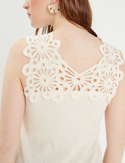 Débardeur dos crochet ecru femme
