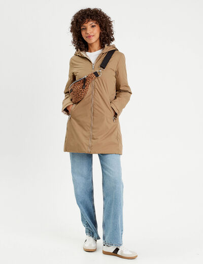 Parka à capuche réversible camel femme