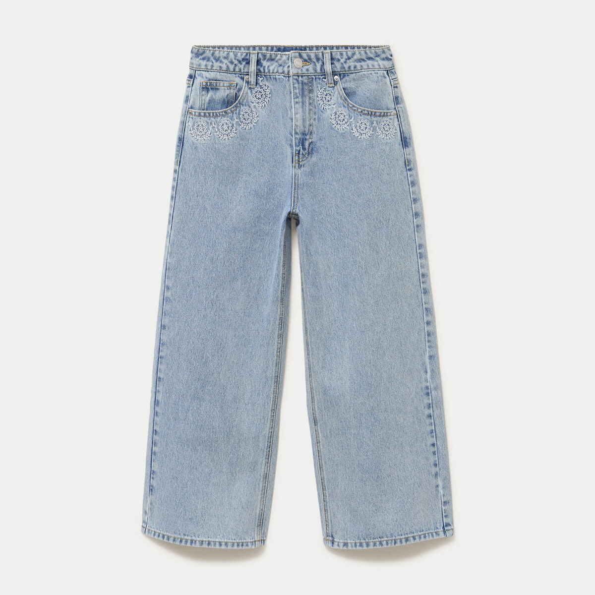 Jean wide leg cropped taille standard denim bleach femme
