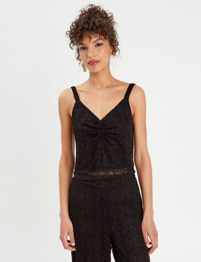 Débardeur cropped dentelle noir femme
