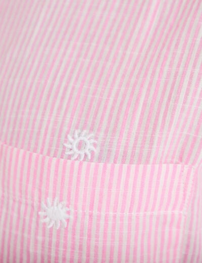 Chemise brod&eacute;e manches longues rose femme
