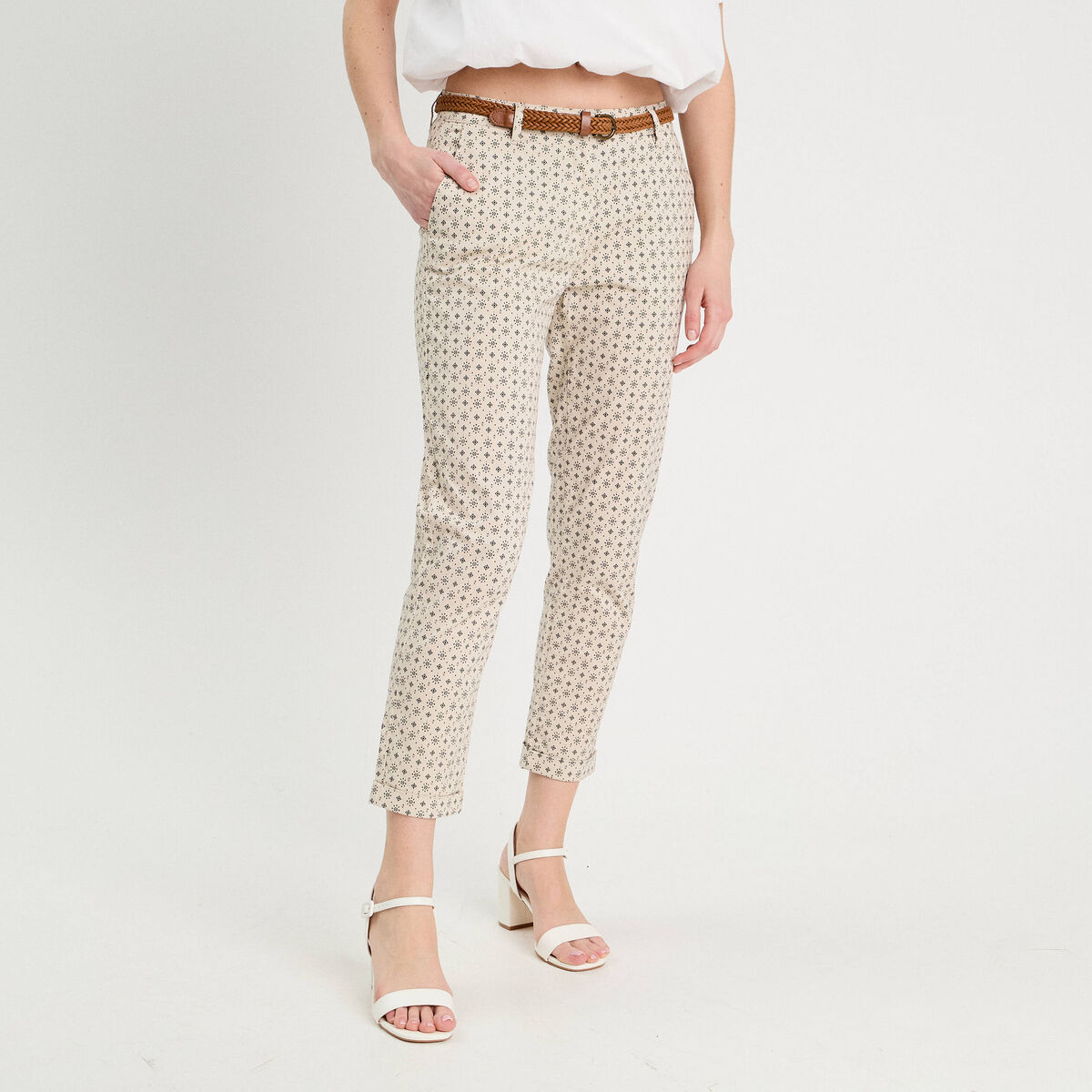 Pantalon chino slim 7/8ème blanc femme
