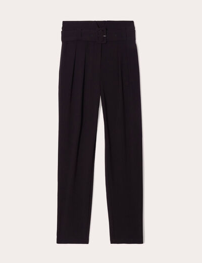 Pantalon cigarette ceinturé noir femme