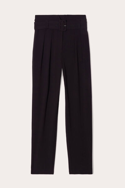 Pantalon cigarette ceinturé noir femme