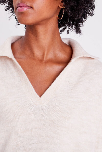 Pull avec col polo beige femme