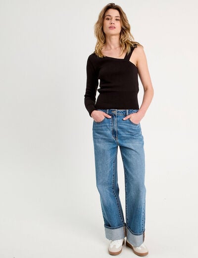 Pull asymétrique noir femme
