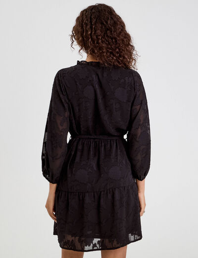 Robe chemise évasée ceinturée noir femme
