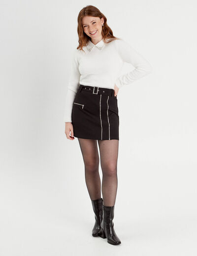 Jupe droite détails zippés noir femme