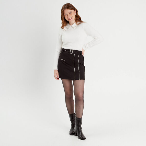 Jupe droite détails zippés noir femme