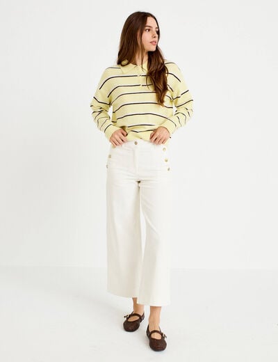 Pantalon bootcut taille haute velours ecru femme