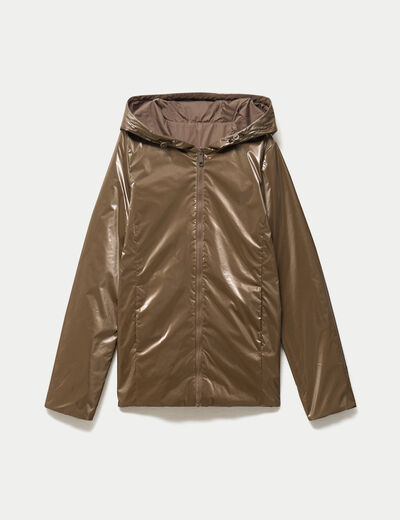 Parka r&eacute;versible &agrave; capuche taupe femme