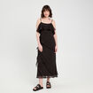 Robe longue droite volants noir femme
