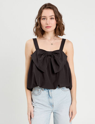 Blouse effet boule et noeud noir femme