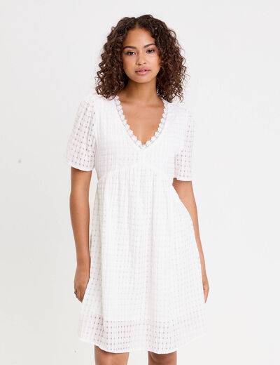 Robe évasée col V doublure viscose blanc femme