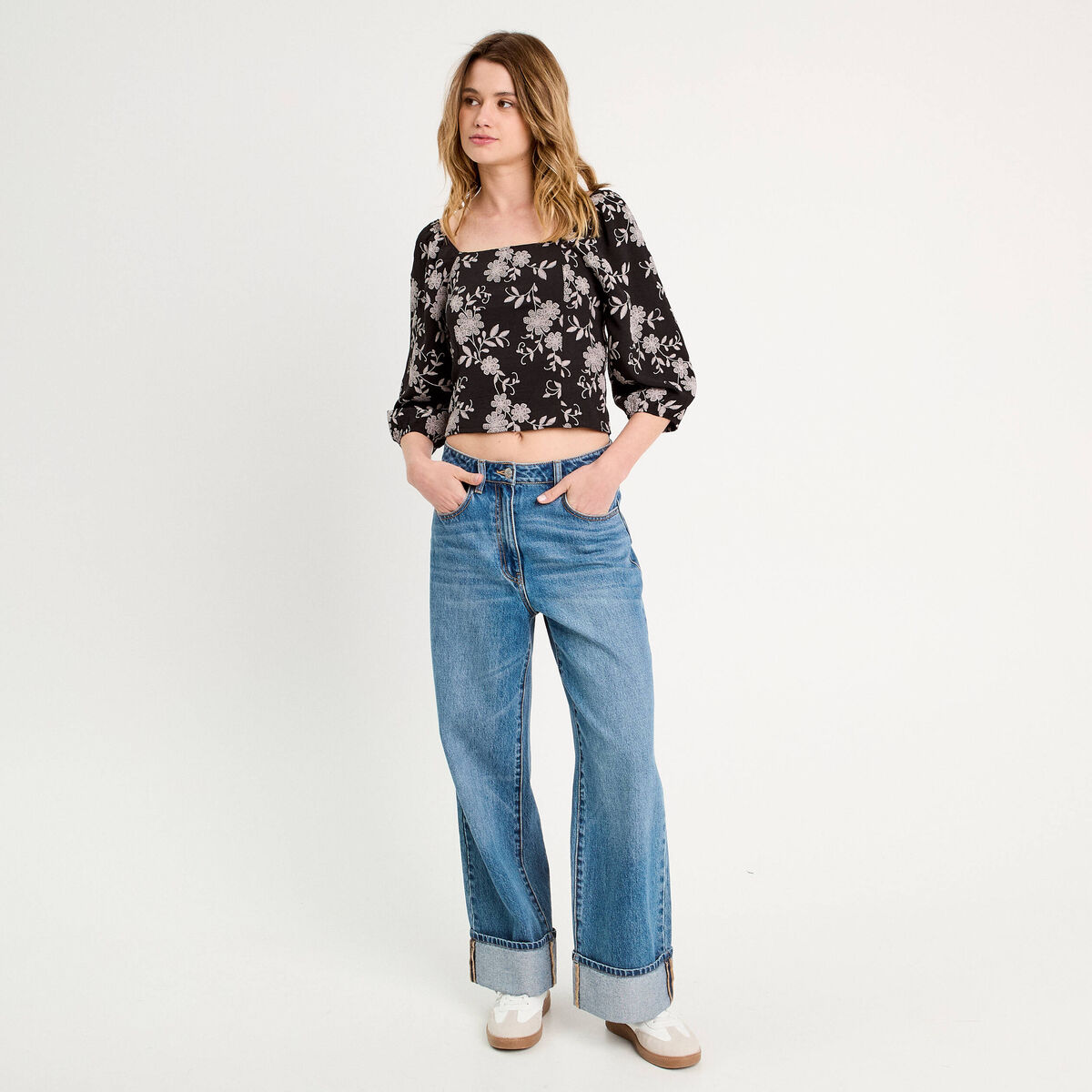 Blouse manches 3/4 noir femme
