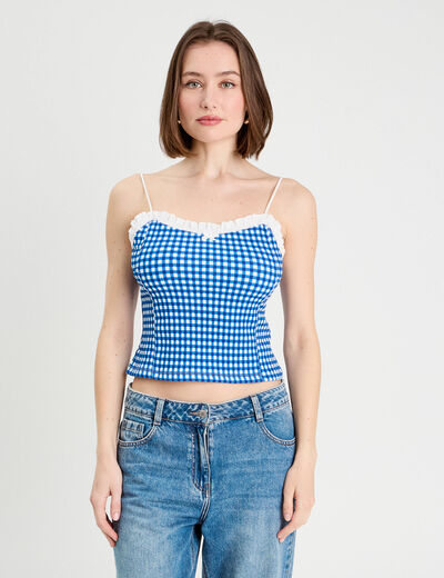 Débardeur cropped bretelles bleu electrique femme