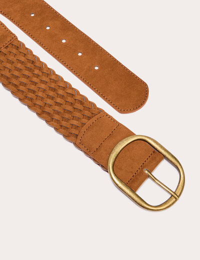 Ceinture élastiquée tressée camel femme