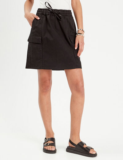 Jupe cargo taille à coulisse noir femme