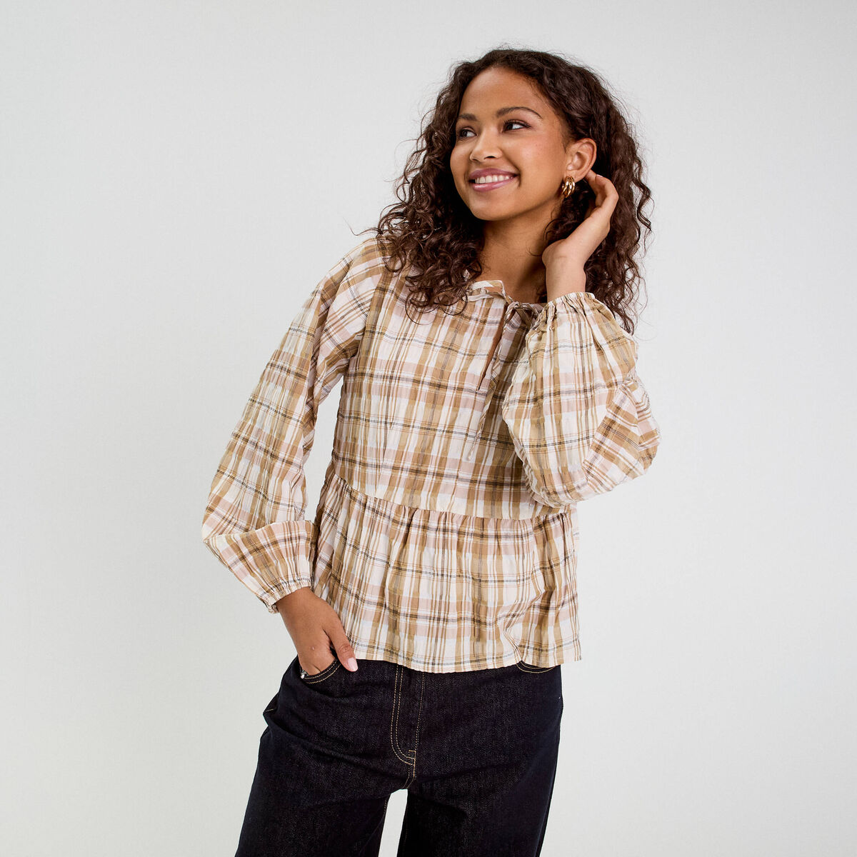 Blouse manches longues camel femme
