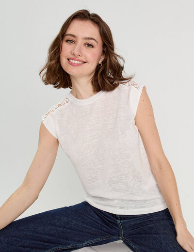Débardeur épaules dentelle ecru femme