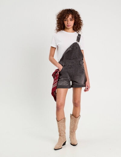 Salopette short en jean denim noir femme