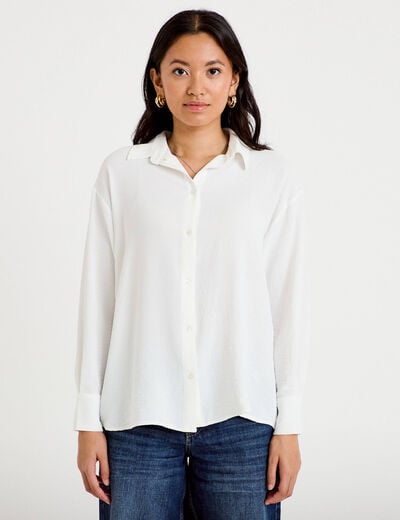 Chemise ample pliss&eacute;e manches longues ecru femme