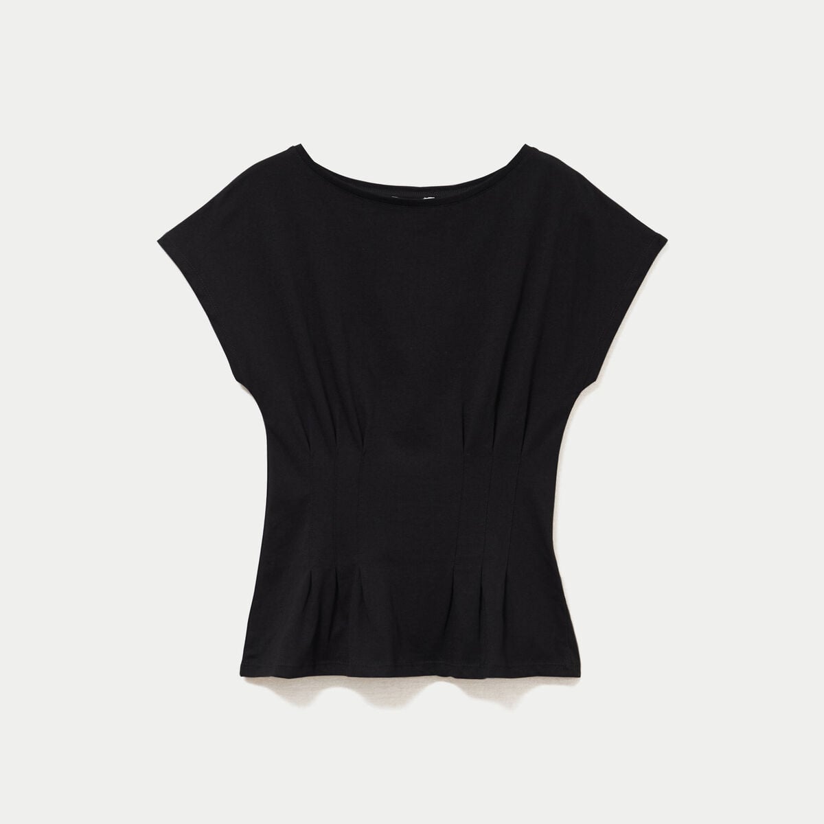T-shirt cintr&eacute; col rond manches courtes noir femme