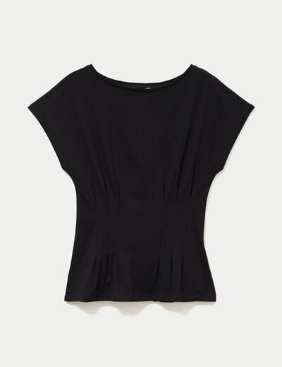 T-shirt cintr&eacute; col rond manches courtes noir femme