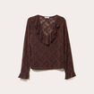 Blouse ajour&eacute;e manches longues marron fonc&eacute; femme