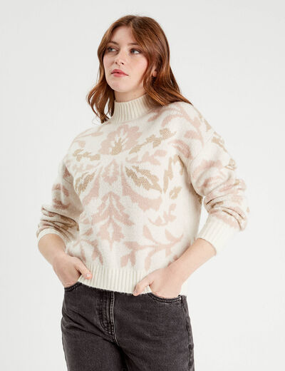 Pull col montant ecru femme
