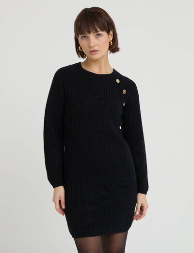 Robe pull d&eacute;tails de boutons noir femme