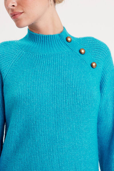 Robe pull droite col montant bleu femme