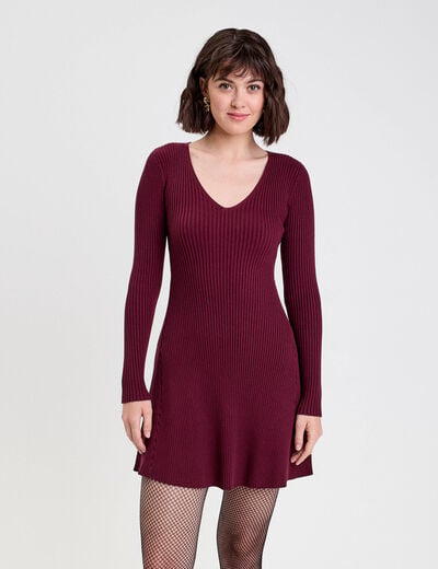 Robe tricot patineuse c&ocirc;tel&eacute;e bordeaux femme