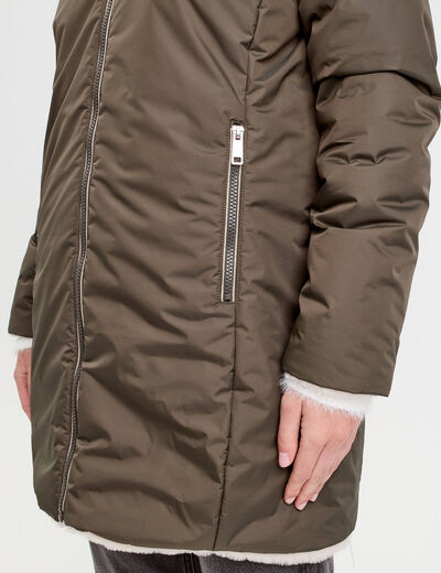 Parka réversible à capuche vert kaki femme